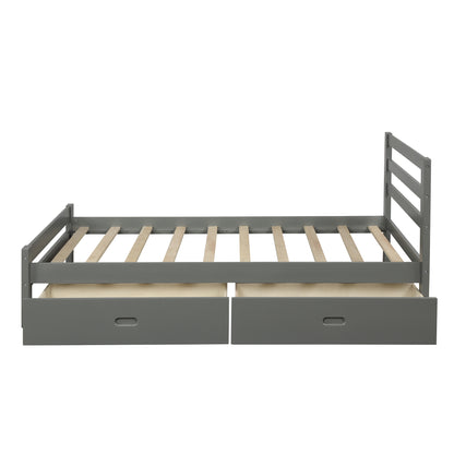 Wood platform bed with two drawers, full (gray)