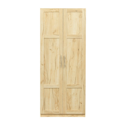 High wardrobe and kitchen cabinet with 2 doors and 3 partitions to separate 4 storage spaces, oak