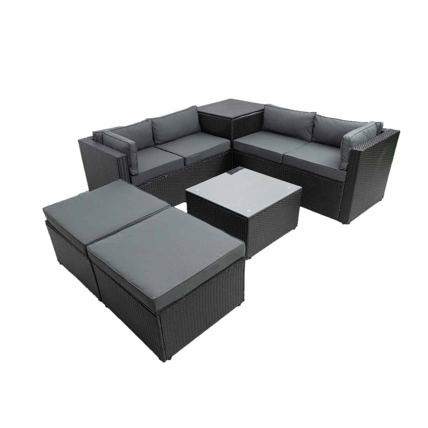 6 Piece Patio Rattan Wicker Outdoor Furniture Conversation Sofa Set with Storage Box Removeable Cushions and Temper glass TableTop