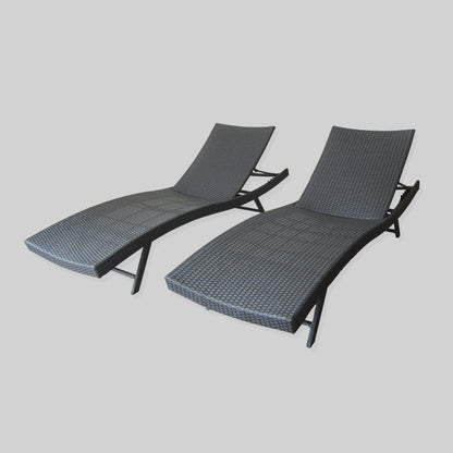 Eliana Outdoor Gray Wicker Adjustable Lounge Chair Set of 2