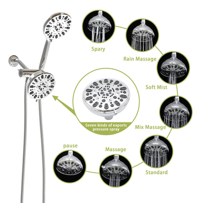 Multi Function Dual Shower Head - Shower System with 4.7" Rain Showerhead, 7-Function Hand Shower,Chrome