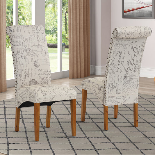 Chairs, Set of 2 Uphostered Kitchen Dining Chairs w/Wood Legs, Padded Seat, Linen Fabric, Nails, Dining Chairs, Ideal for Dining Room, Kitchen, Living Room