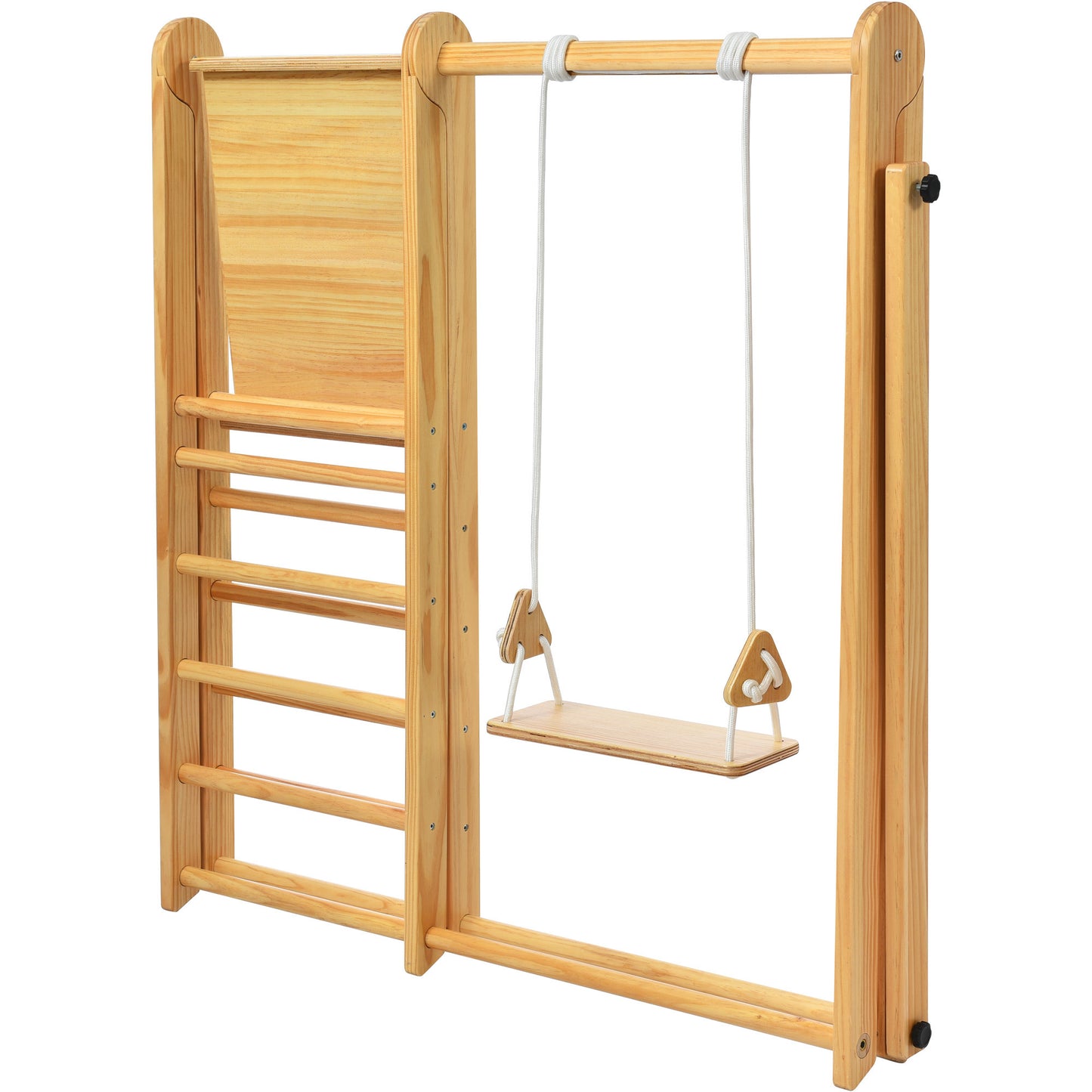 Wooden Swing and Slide Set Indoor Foldable Climbing Playground Playset for Kids, Wooden Climbing Toys with Rock Climb Ramp for Toddlers