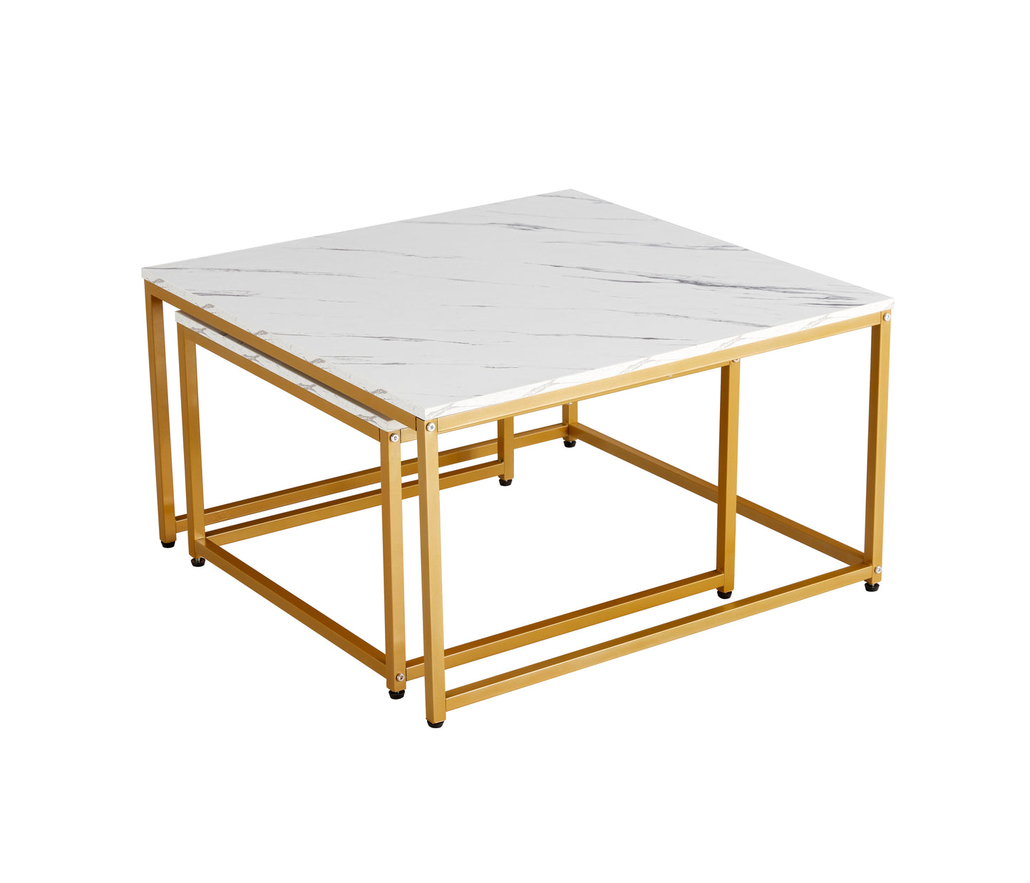 Modern Nesting Coffee  Tables Set, Marble white, 2pc, 31.5''L 31.5''W 17.72''H