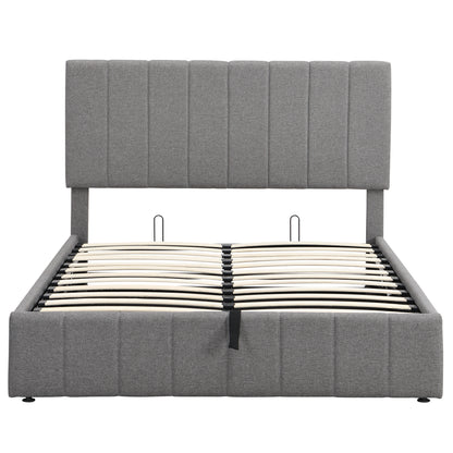 Full size Upholstered Platform bed with a Hydraulic Storage System - Gray