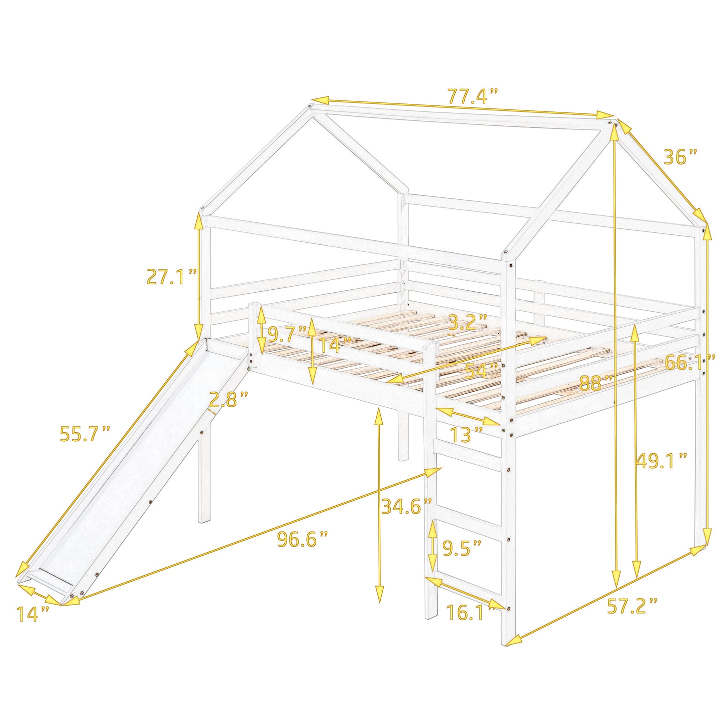 Full Size Loft Bed with Slide, House Bed with Slide,Gray(OLD SKU :WF281161AAE)