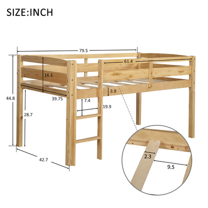 Twin Wood Loft Bed Low Loft Beds with Ladder,Twin,Walnut(OLD SKU :WF192082AAD)