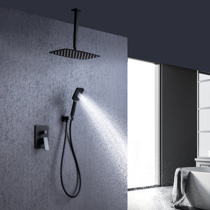 Ceiling Rainfall Shower Faucet Set 3-Function Bathroom Shower Fixtures with Waterfall Tub Spout Wall Mount 10 inch Rain Shower Head