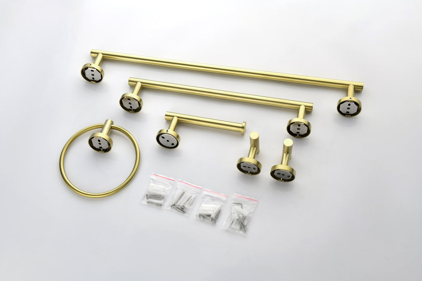 6-Pieces Brushed Gold Bathroom Hardware Set SUS304 Stainless Steel Round Wall Mounted Includes Hand Towel Bar,Toilet Paper Holder,Robe Towel Hooks,Bathroom Accessories Kit