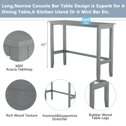 TOPMAX Farmhouse 48”Rectangular Wood Bar Height Dining Set Kitchen Breakfast Nook with 2 Chairs for Small Places,Gray