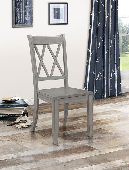 Casual Gray Finish Side Chairs Set of 2 Pine Veneer Transitional Double-X Back Design Dining Room Furniture