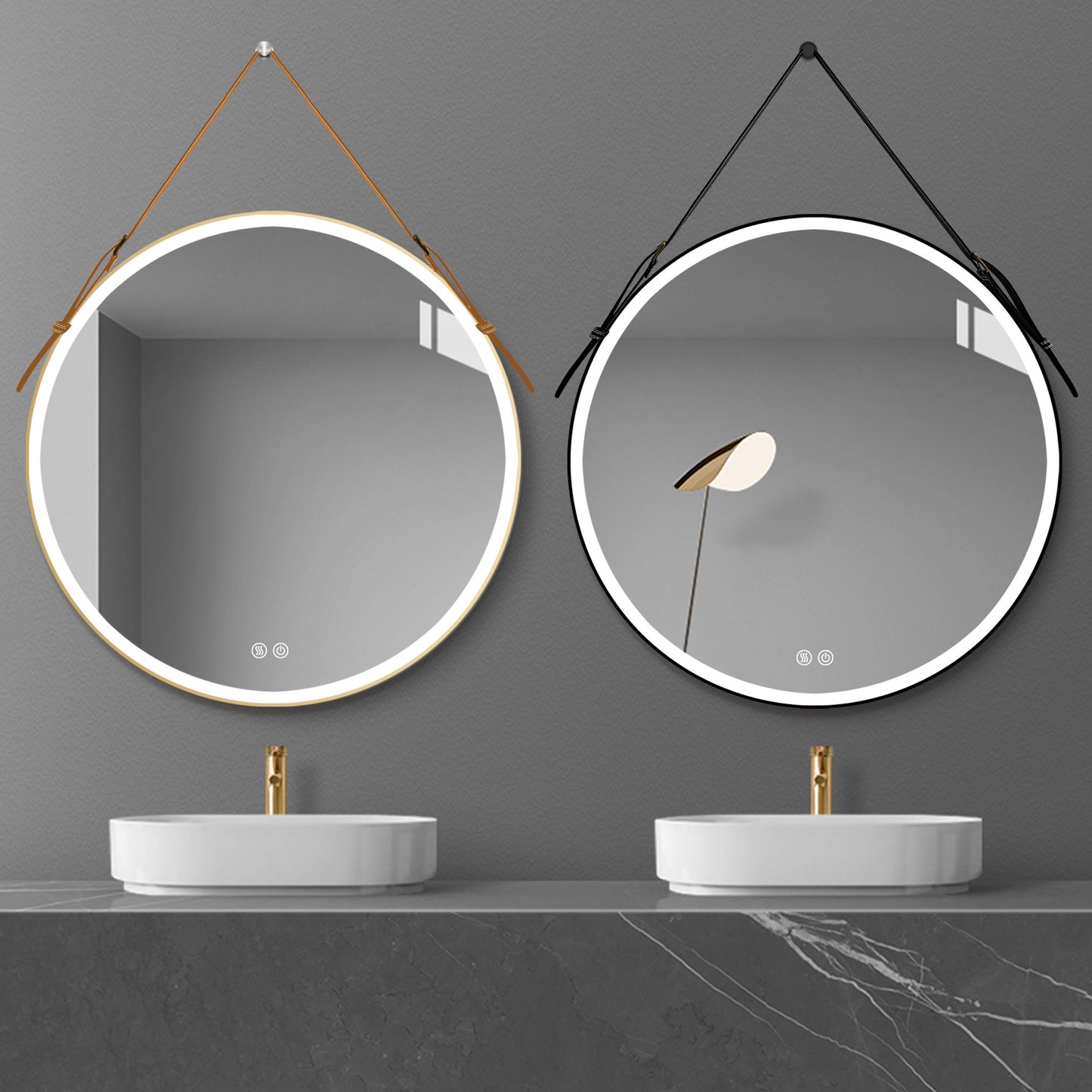 Bathroom LED Mirror 24 Inch Round Bathroom Mirror with Lights Smart 3 Lights Dimmable Illuminated Bathroom Mirror Wall Mounted Large LED Mirror Anti-Fog Lighted Vanity Mirror