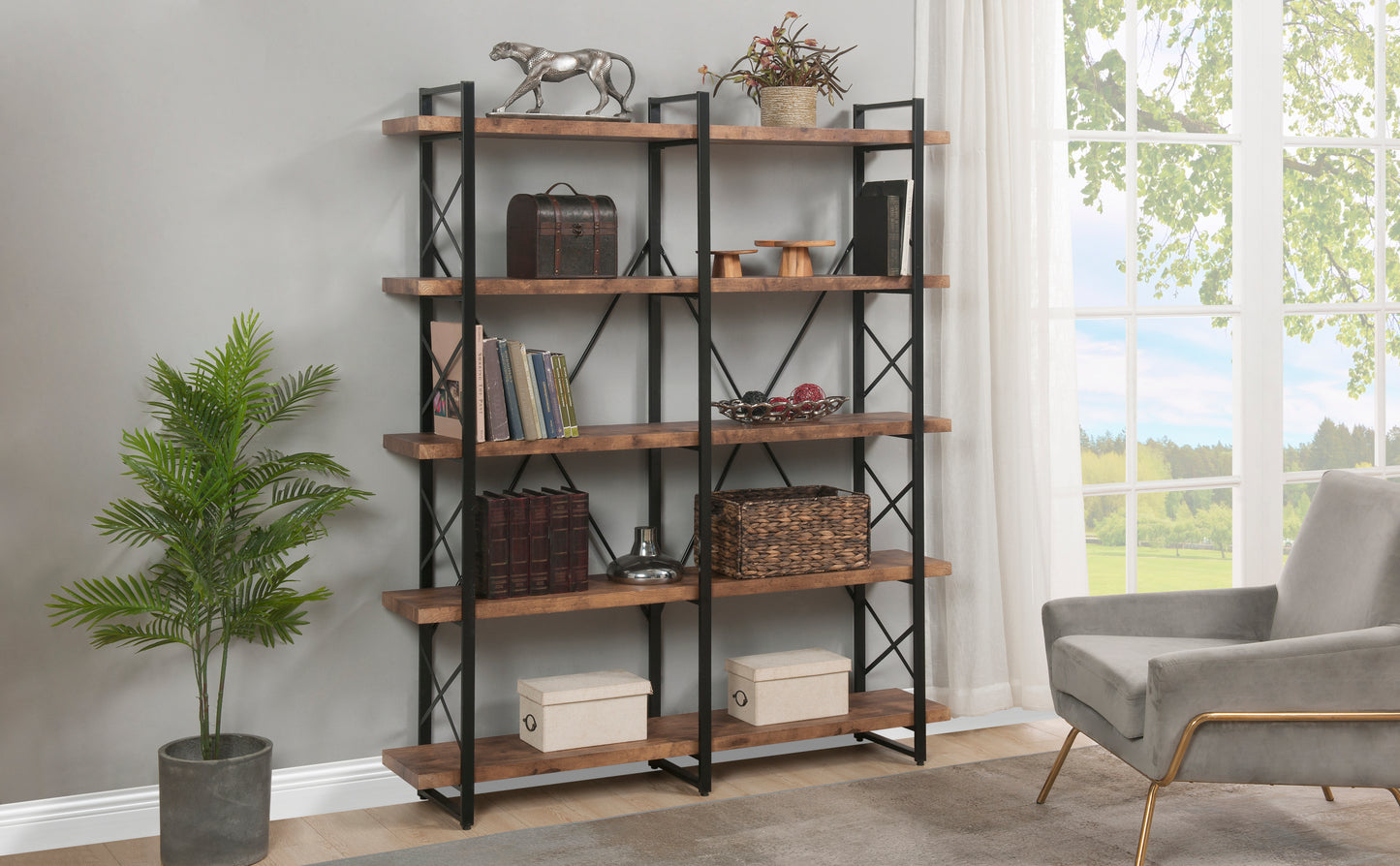 [VIDEO] Home Office 5 Tier Bookshelf, X Design Etageres Storage Shelf, Industrial Bookcase for Office with Metal Frame