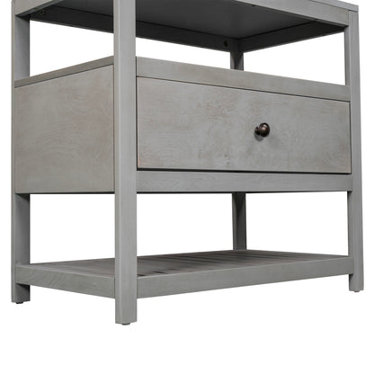 Modern Wooden Nightstand with Drawers Storage for Living Room/Bedroom, Gray