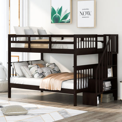 Stairway Full-Over-Full Bunk Bed with Storage and Guard Rail for Bedroom, Dorm, Espresso (OLD SKU:LP000110AAP)