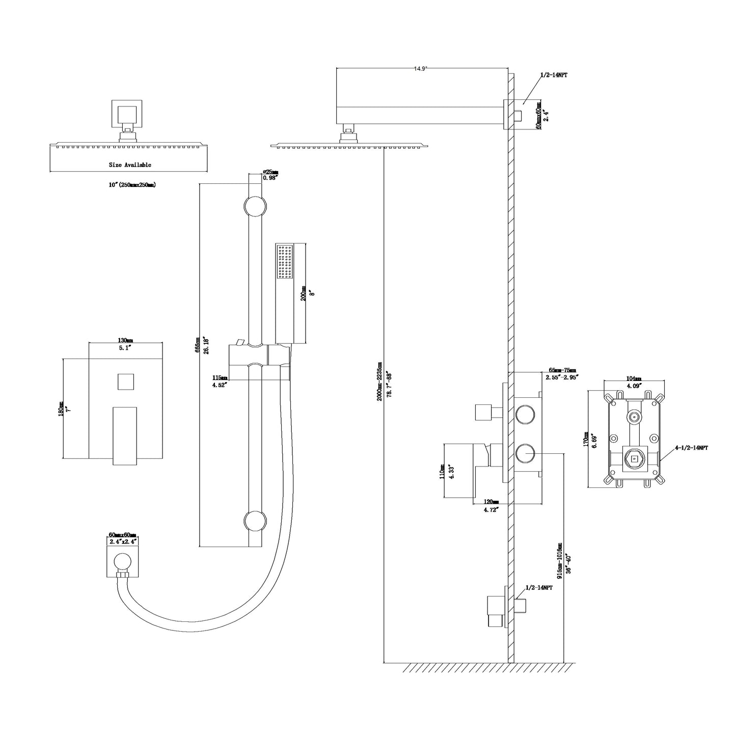 10" Rain Shower Head Systems ,with 26.18 inch Adjustable Angle Slide Bar,Brushed Nickel,Wall Mounted shower