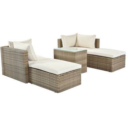 TOPMAX Outdoor Patio Furniture Set, 5-Piece Wicker Rattan Sectional Sofa Set, Brown and Beige