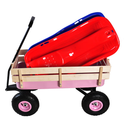 Outdoor Wagon All Terrain Pulling w/Wood Railing Air Tires Children Kid Garden