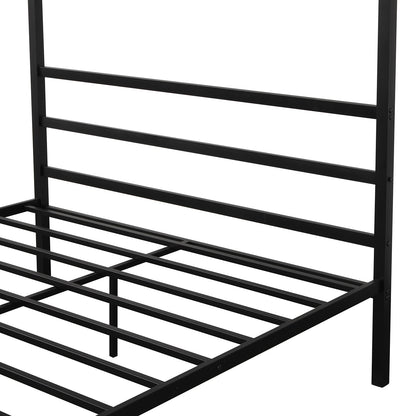 Metal Framed Canopy Platform Bed with Built-in Headboard,No Box Spring Needed, Classic Design, Queen , Black