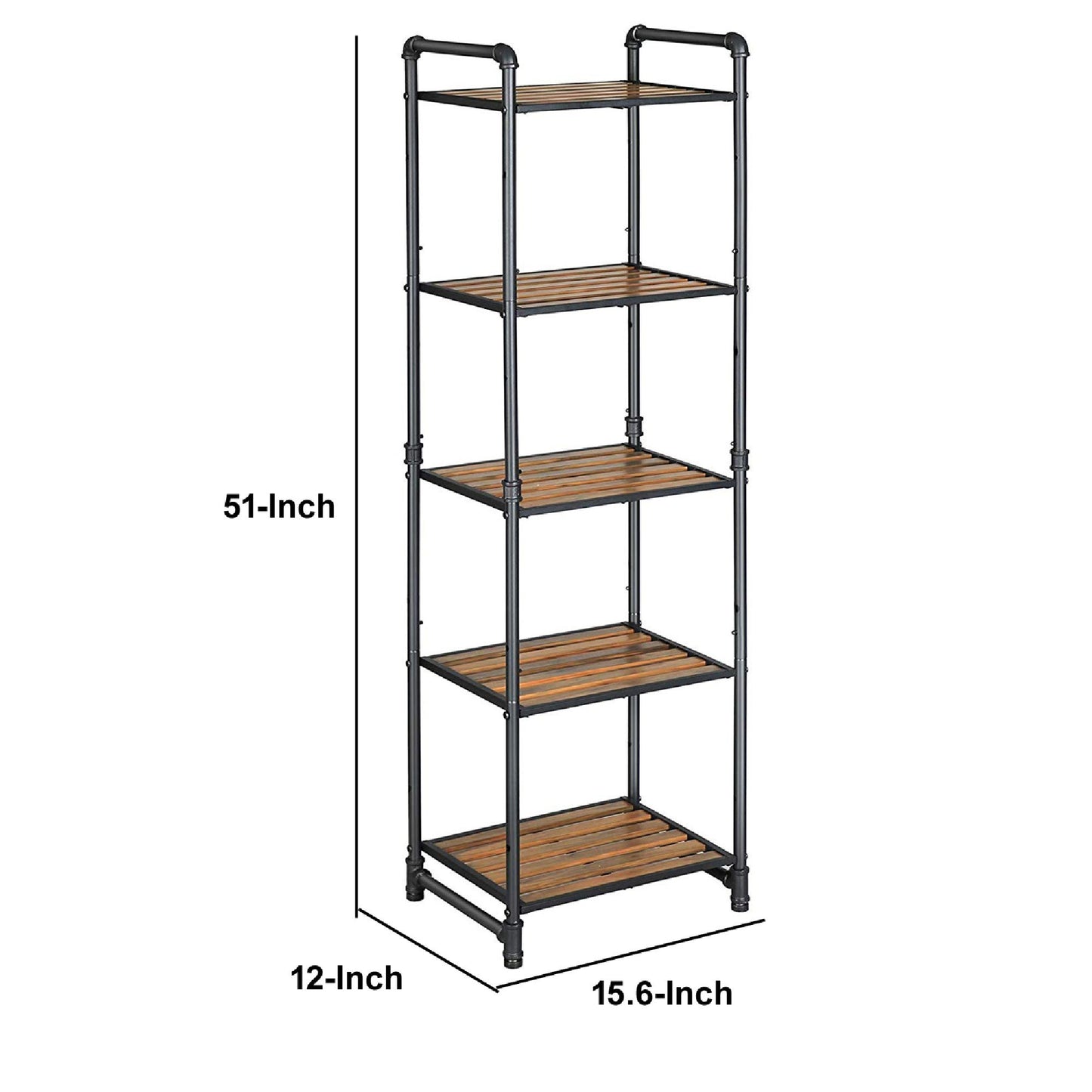 5 Tier Metal Frame Plant Stand with Adjustable Shelves, Brown and Black