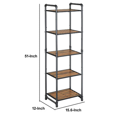 5 Tier Metal Frame Plant Stand with Adjustable Shelves, Brown and Black