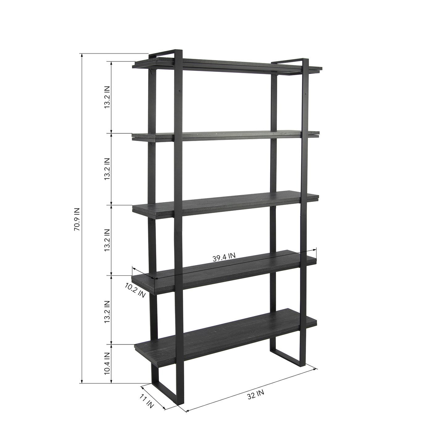 32"W X 11"D X 70.9"H 5-layer Metal Shelf-Bookshelf- 5-tire storage shelf -Bookcase, BLACK