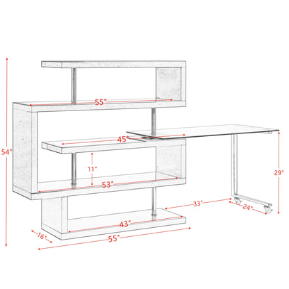 ACME Raceloma Writing Desk w/Shelf, Clear Glass, Gray & Chrome Finish 93181