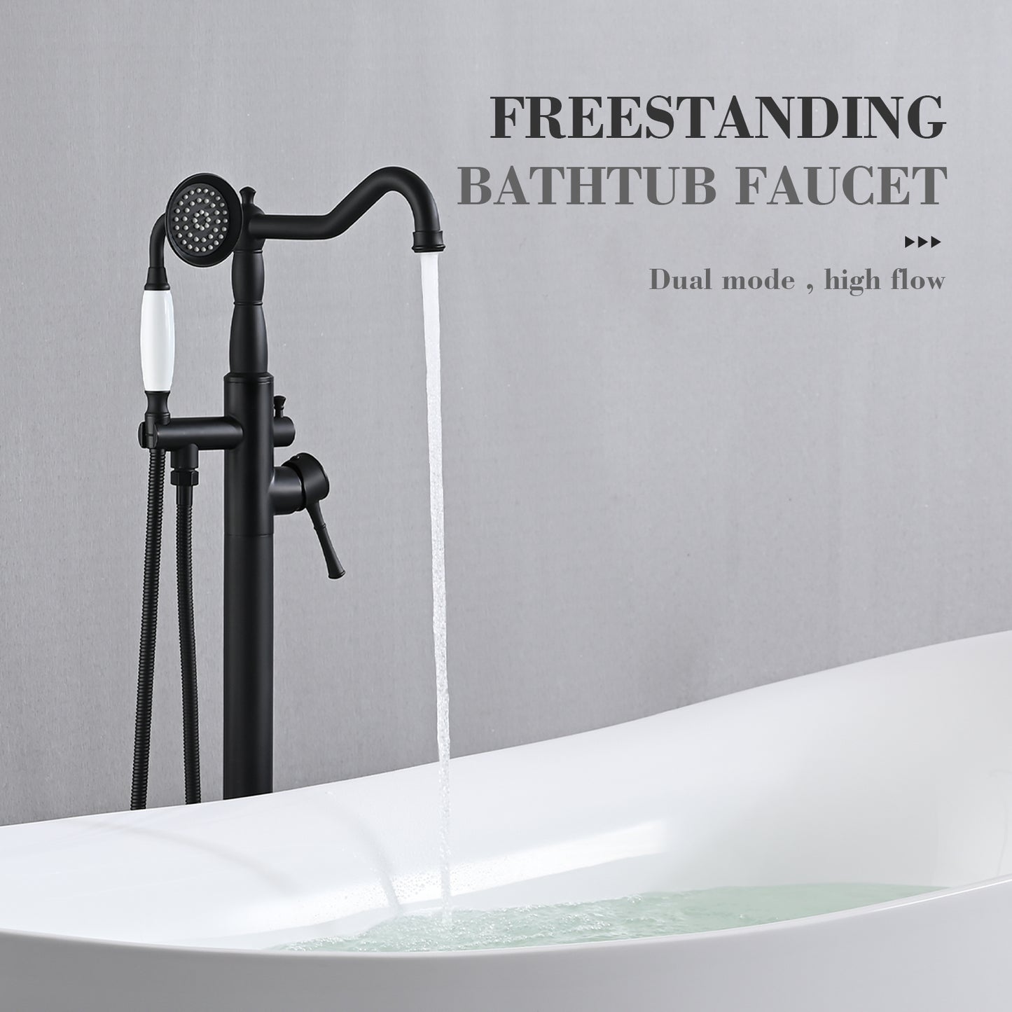 Freestanding Bathtub Faucet with Hand Shower Hand in Matte Black