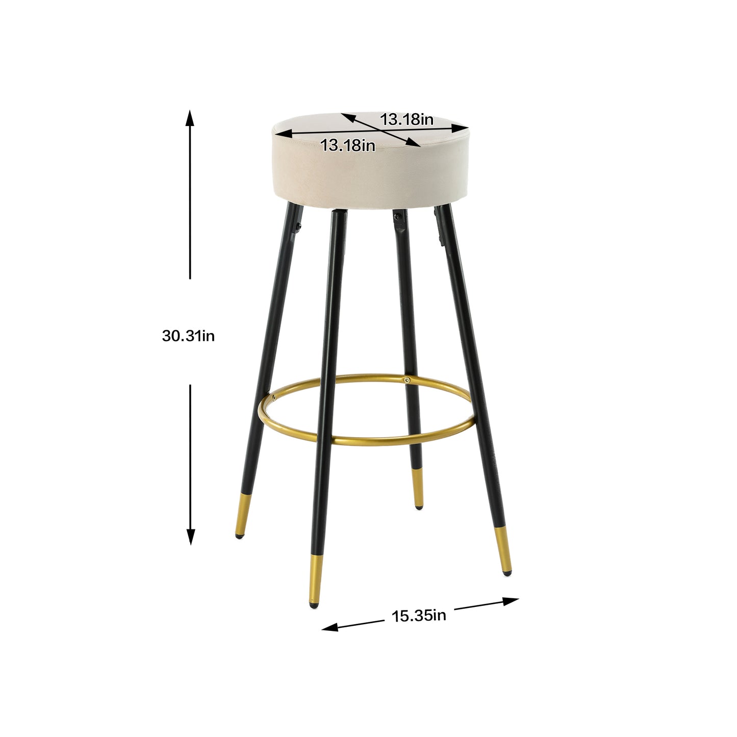 Counter Height Bar Stools Set of 2, Velvet Kitchen Stools Upholstered Dining Chair Stools 24 Inches Height with Golden Footrest for Kitchen Island Coffee Shop Bar Home Balcony,