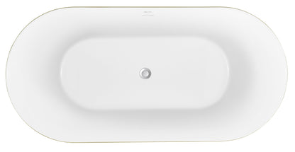 59" 100% Acrylic Freestanding Bathtub，Contemporary Soaking Tub，White inside and gold outside，Four corner bathtub