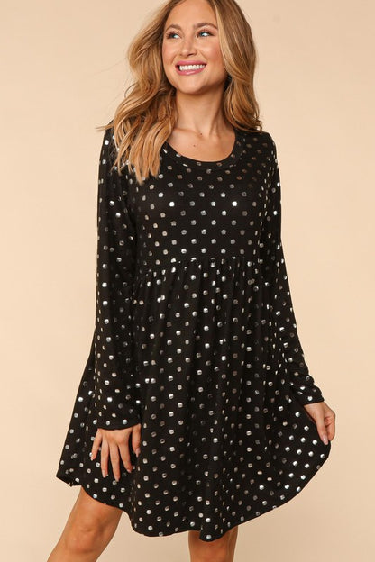 DOT FOIL BABYDOLL HACCI KNIT DRESS