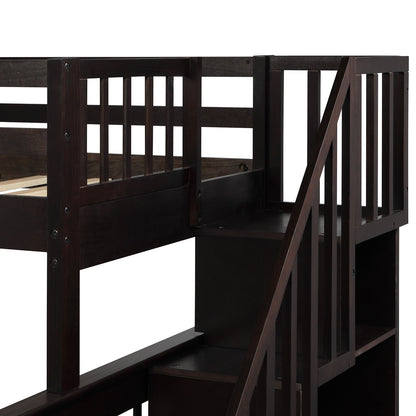 Stairway Twin-Over-Full Bunk Bed with Twin size Trundle, Storage and Guard Rail for Bedroom, Dorm, for  Adults, Espresso (OLD SKU :LP000119AAP)