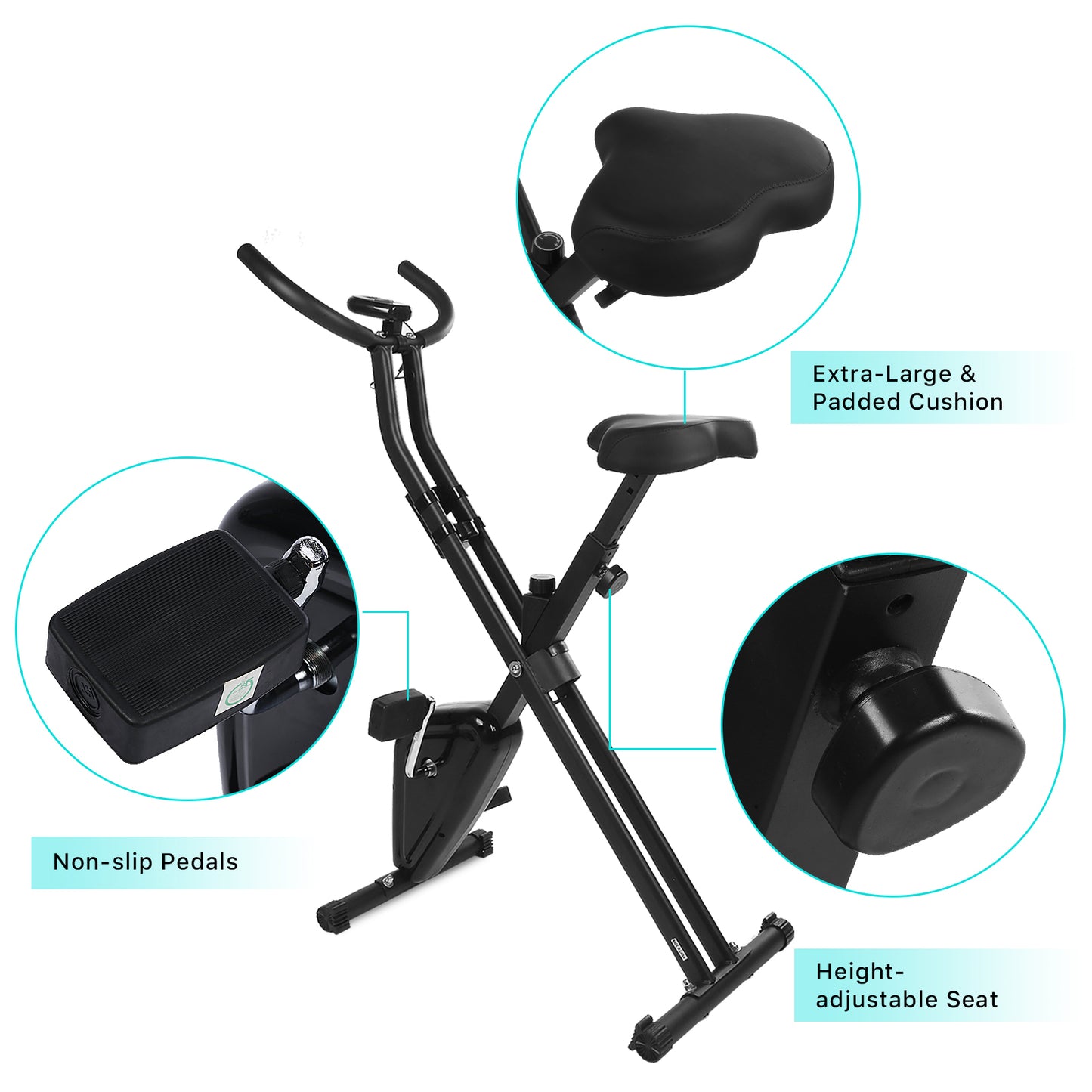 YSSOA Folding Exercise Bike X-bike, Quite Indoor Cycling Bike Stationary, Magnetic Upright Bike with Heart Rate and LCD Monitor, Easy Maneuverable and Assemble