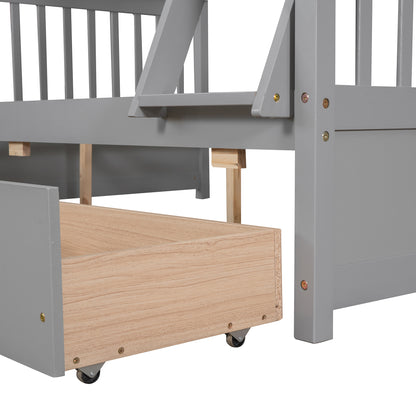 Twin-Over-Full Bunk Bed with Ladders and Two Storage Drawers(Gray)( old sku:LT000165AAE）