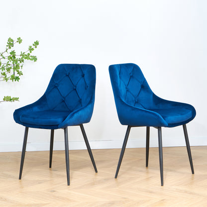 Modern Blue Velvet Dining Chairs , Fabric Accent Upholstered Chairs Side Chair with Black Legs for Home Furniture Living Room Bedroom Kitchen Dinning room(set of 2)