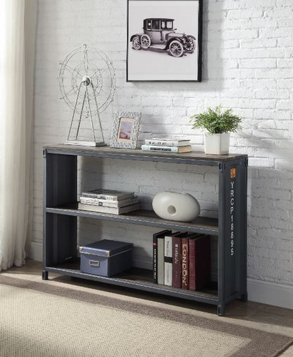 ACME Cargo Bookshelf, Weathered Oak & Gunmetal Finish 92997