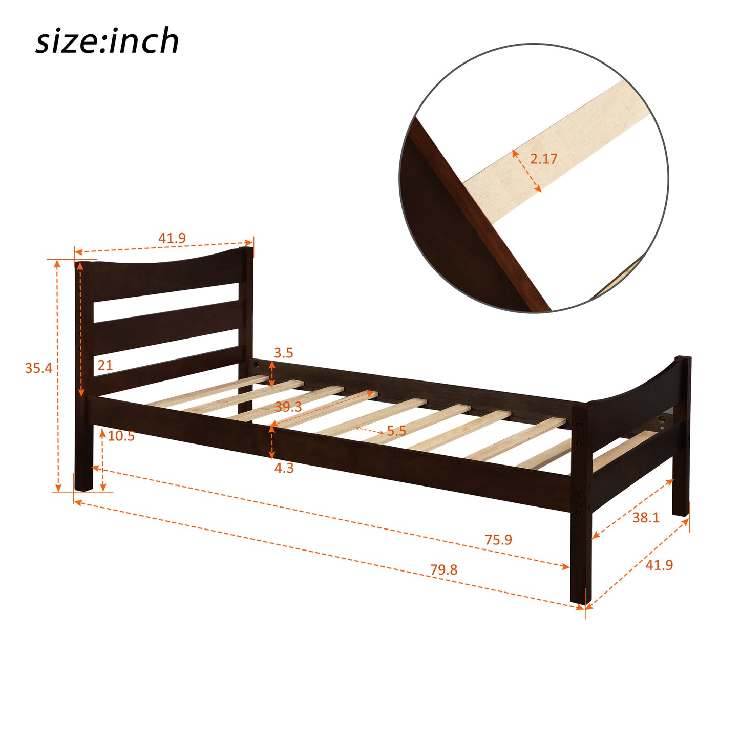 【Not allowed to sell to Walmart】Twin Size Wood Platform Bed with Headboard and Wooden Slat Support (Espresso)