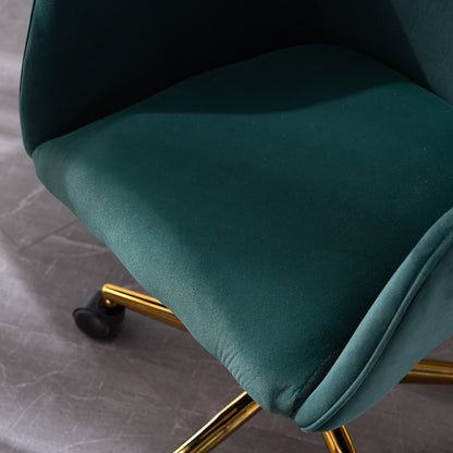 Modern Velvet Fabric Material Adjustable Height 360 revolving Home Office Chair with Gold Metal Legs and Universal Wheels for Indoor,Dark Green