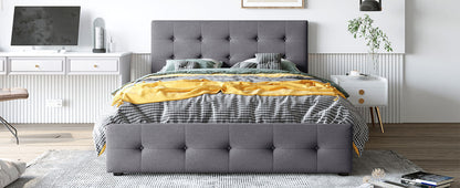 Upholstered Platform Bed with Classic Headboard and 4 Drawers, No Box Spring Needed, Linen Fabric, Queen Size Dark gray(OLD SKU :LP000114AAE)