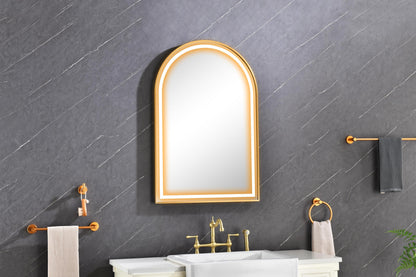 39in. W x 26in. H Oversized Rectangular Brushed Gold Framed LED Mirror Anti-Fog Dimmable Wall Mount Bathroom Vanity Mirror Wall Mirror Kit For Gym And Dance Studio