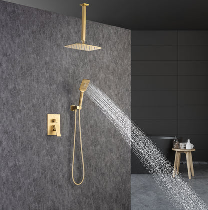 Ceiling Rainfall Shower Faucet Set 3-Function Bathroom Shower Fixtures with Waterfall Tub Spout Wall Mount 10 inch Rain Shower Head