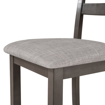 TREXM 6-Piece Kitchen Simple Wooden Dining Table and Chair with Bench, Fabric Cushion (Gray)