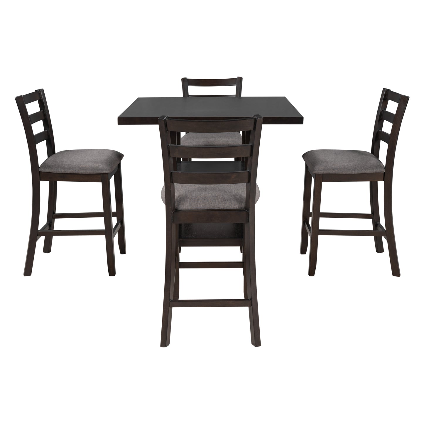 TREXM 5-Piece Wooden Counter Height Dining Set with Padded Chairs and Storage Shelving (Espresso)