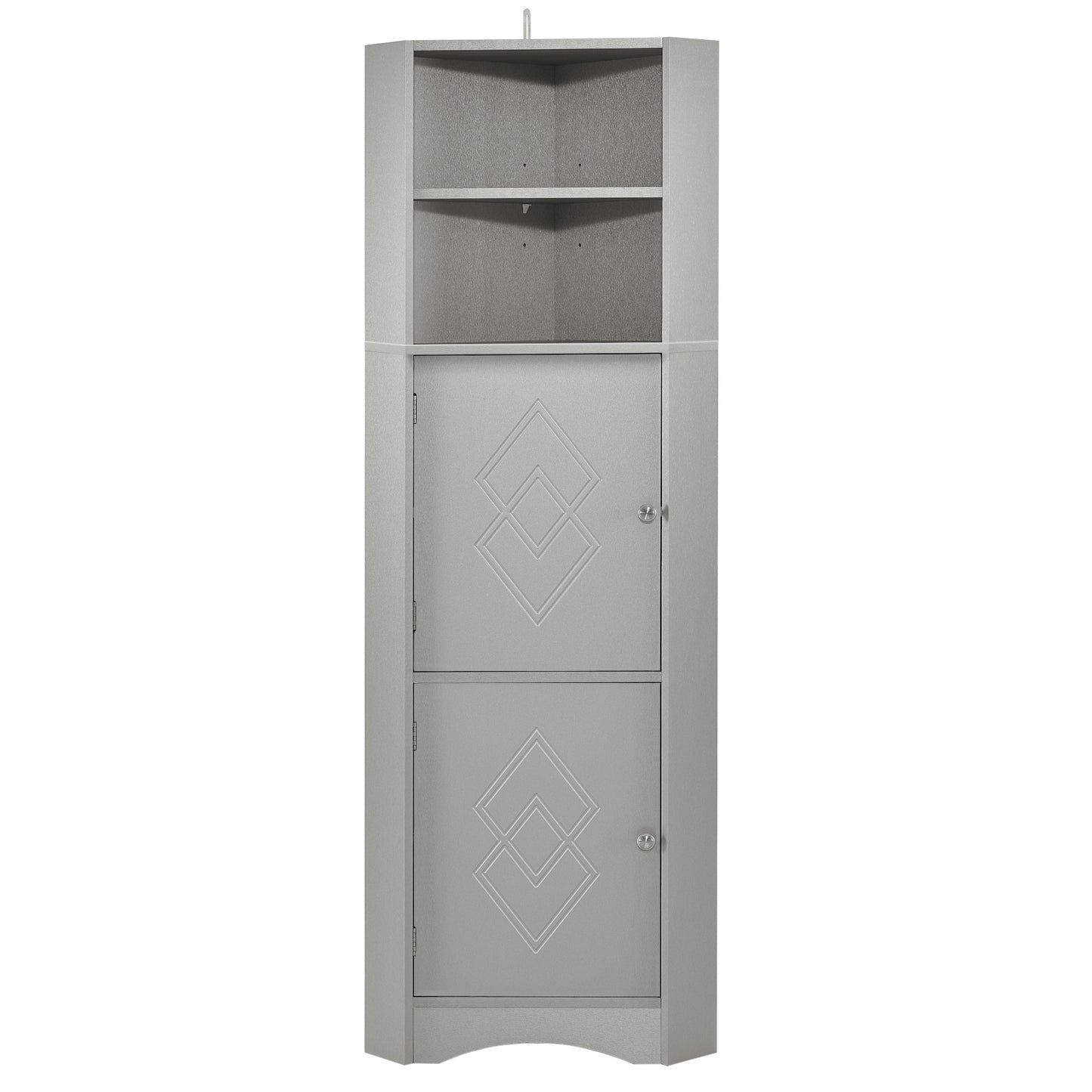 Tall Bathroom Corner Cabinet, Freestanding Storage Cabinet with Doors and Adjustable Shelves, MDF Board, Gray