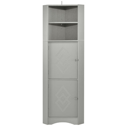 Tall Bathroom Corner Cabinet, Freestanding Storage Cabinet with Doors and Adjustable Shelves, MDF Board, Gray