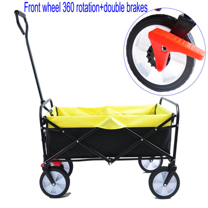 Folding Wagon Garden Shopping Beach Cart (black+yellow)