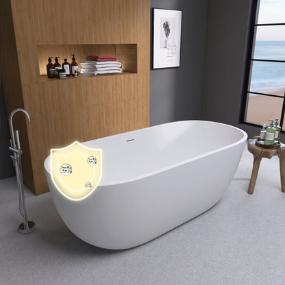 55" Acrylic Free Standing Tub - Classic Oval Shape Soaking Tub, Adjustable Freestanding Bathtub with Integrated Slotted Overflow and Chrome Pop-up Drain Anti-clogging Matte White