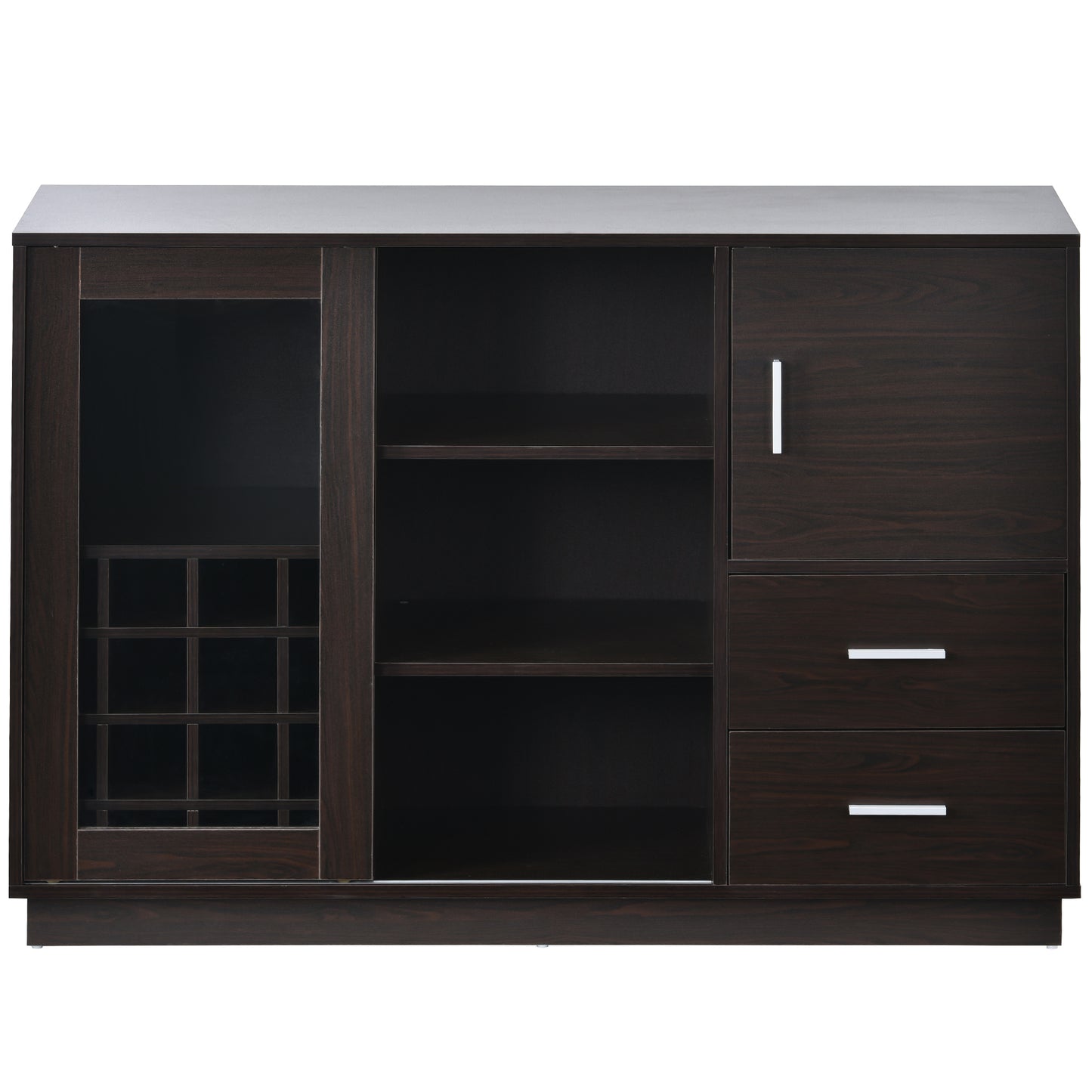 TREXM Kitchen Functional Sideboard with Glass Sliding Door and Integrated 16 Bar Wine Compartment, Wineglass Holders (Espresso)