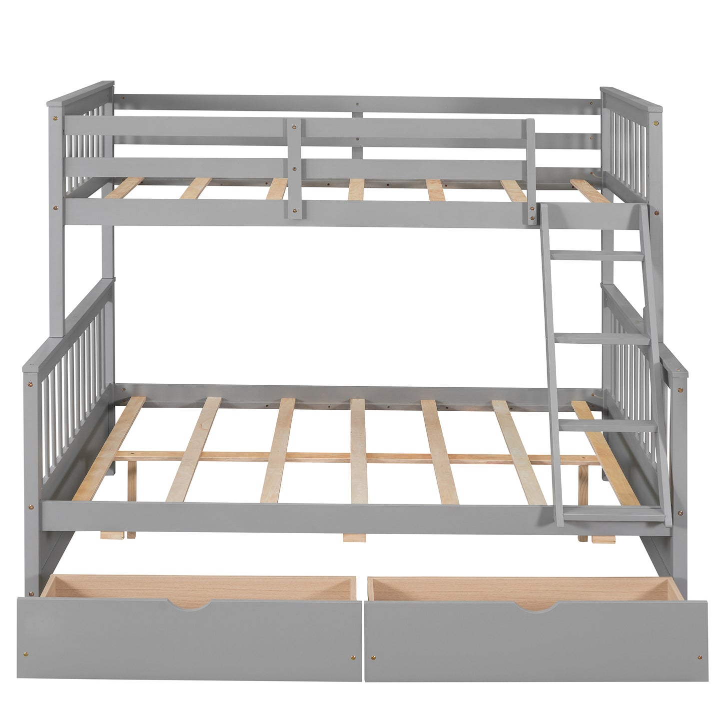 Twin-Over-Full Bunk Bed with Ladders and Two Storage Drawers(Gray)( old sku:LT000165AAE）