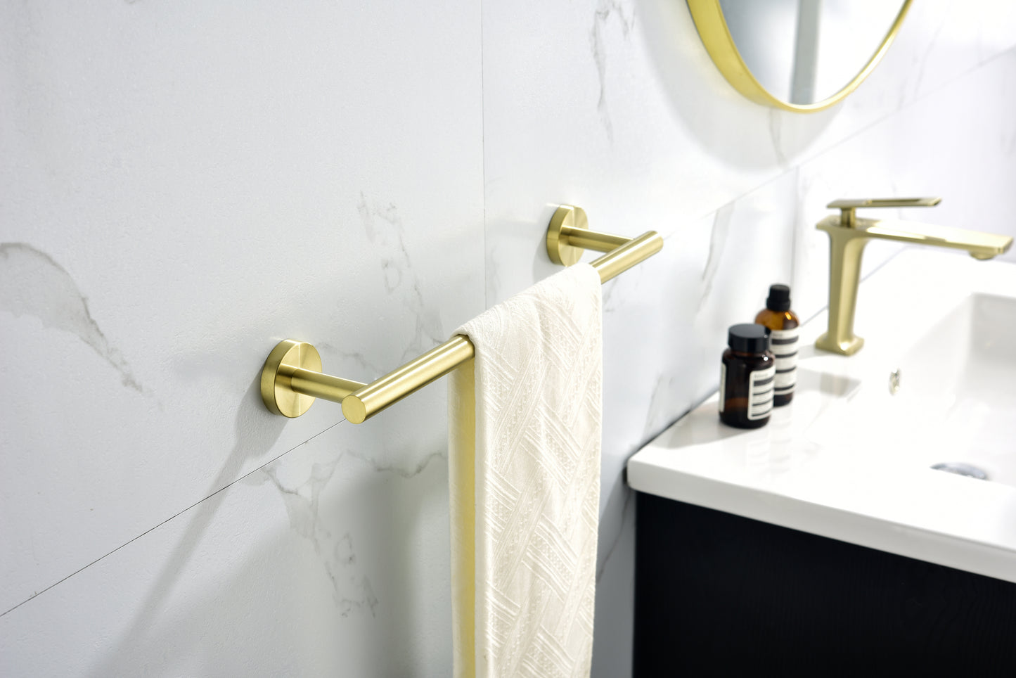 6-Pieces Brushed Gold Bathroom Hardware Set SUS304 Stainless Steel Round Wall Mounted Includes Hand Towel Bar,Toilet Paper Holder,Robe Towel Hooks,Bathroom Accessories Kit